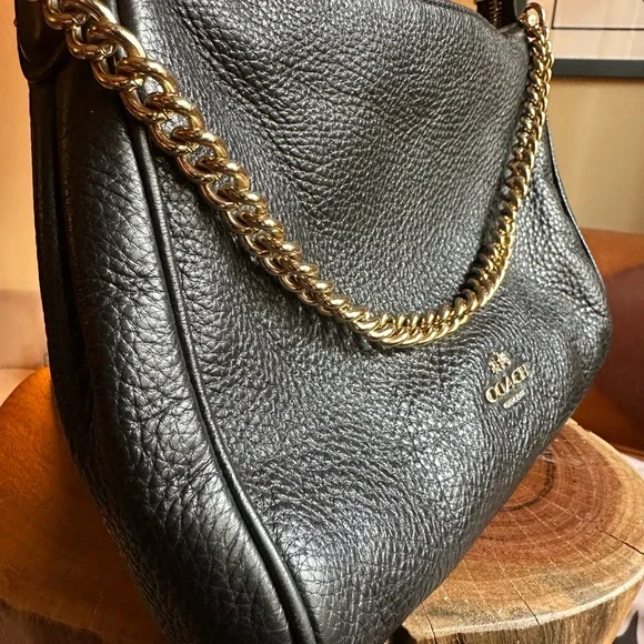 NOT FOR SALE Coach Carrie Pebbled Black Zippered Bag - Picture 2 of 9